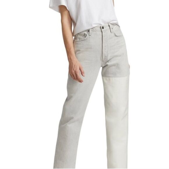 AGOLDE Pieced '90s High-Rise Leather & Denim Straight-Leg Jeans 30 - Picture 1 of 6